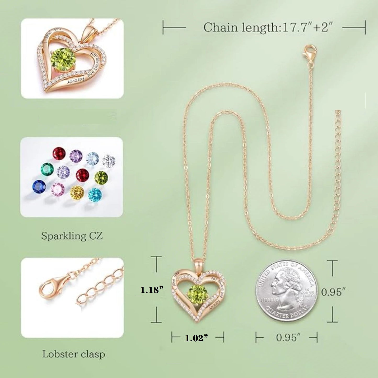 Elegant Birthstone Love Pendant Necklace for Women - Perfect Christmas, Birthday & Anniversary Gift for Wives - Necklaces Aura