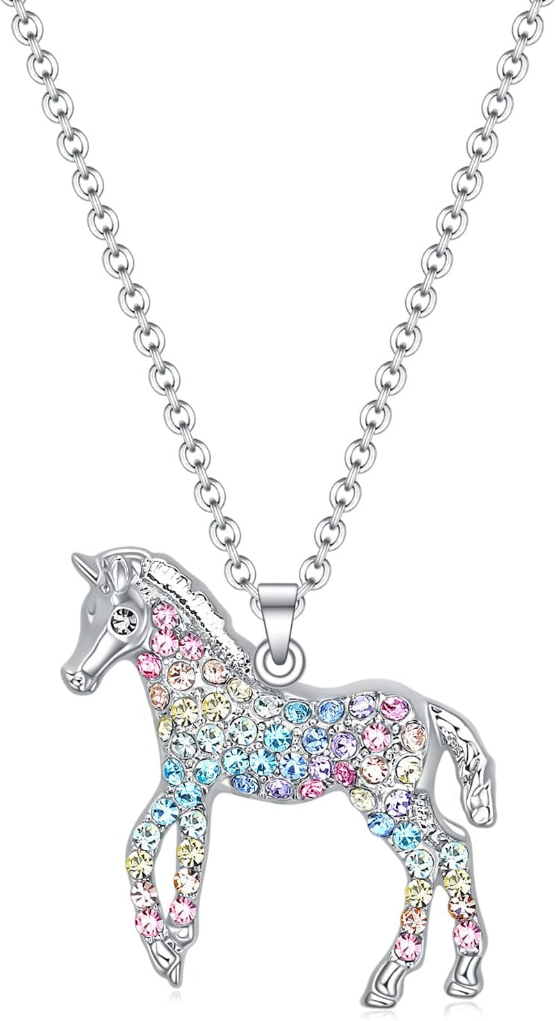 Elegant Rainbow Horse Necklace for Girls - Ideal Gift for Young Equestrian Enthusiasts with Personalized Initial Pendant - Necklaces Aura