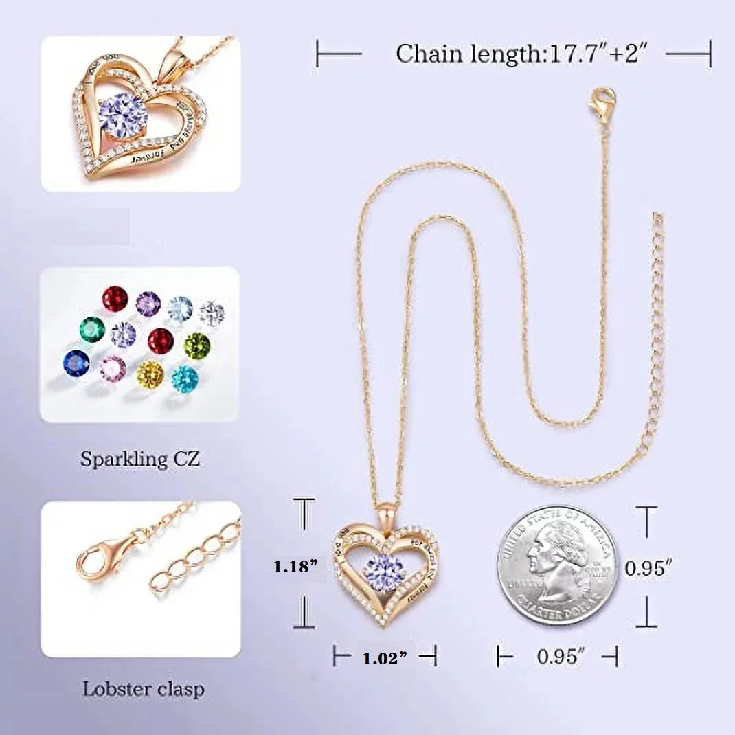 Elegant Birthstone Zirconia Love Pendant Necklace for Women - Perfect Gift for Christmas, Birthdays, and Anniversaries! - Necklaces Aura