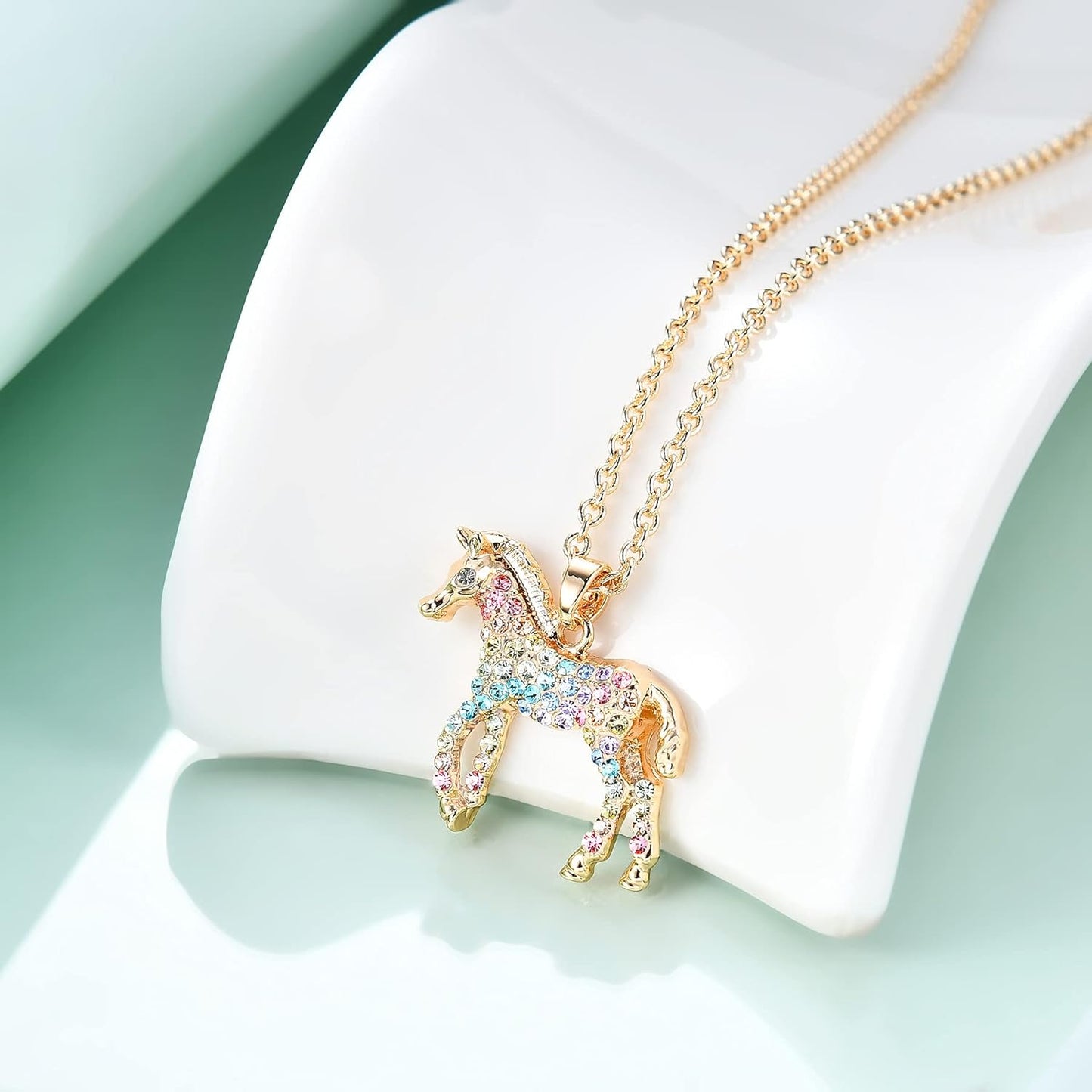 Elegant Rainbow Horse Necklace for Girls - Ideal Gift for Young Equestrian Enthusiasts with Personalized Initial Pendant - Necklaces Aura