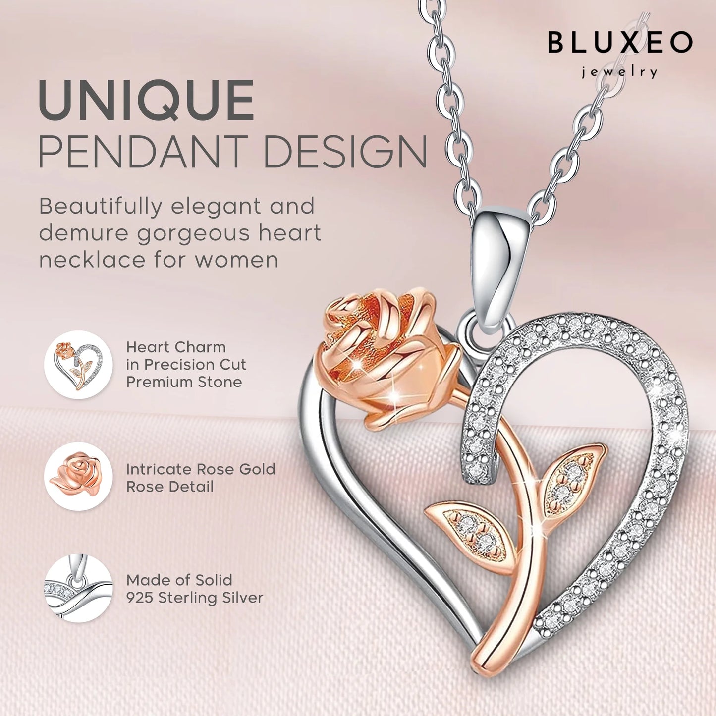 Stunning Sterling Silver & 18K Rose Gold Heart Pendant Necklace - The Ideal Valentine's Day Gift for Her - Necklaces Aura