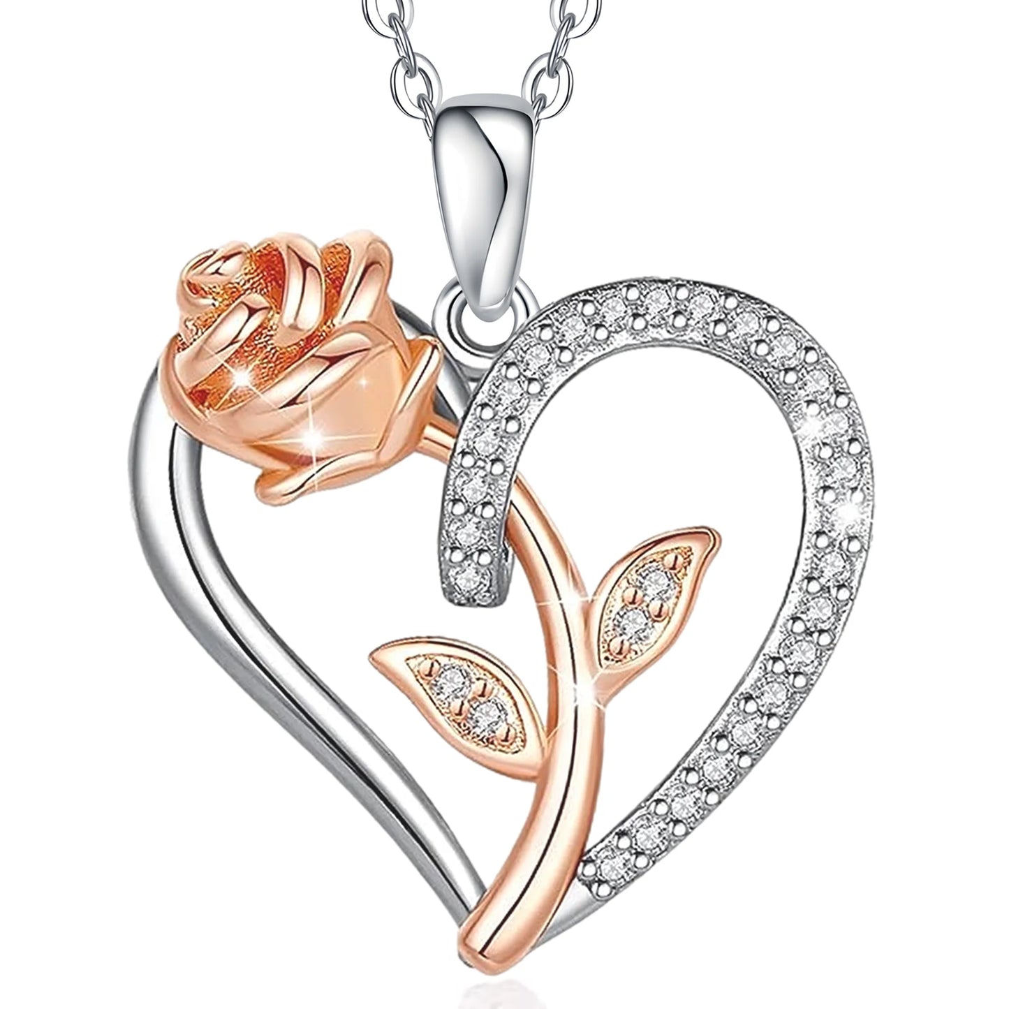 Stunning Sterling Silver & 18K Rose Gold Heart Pendant Necklace - The Ideal Valentine's Day Gift for Her - Necklaces Aura
