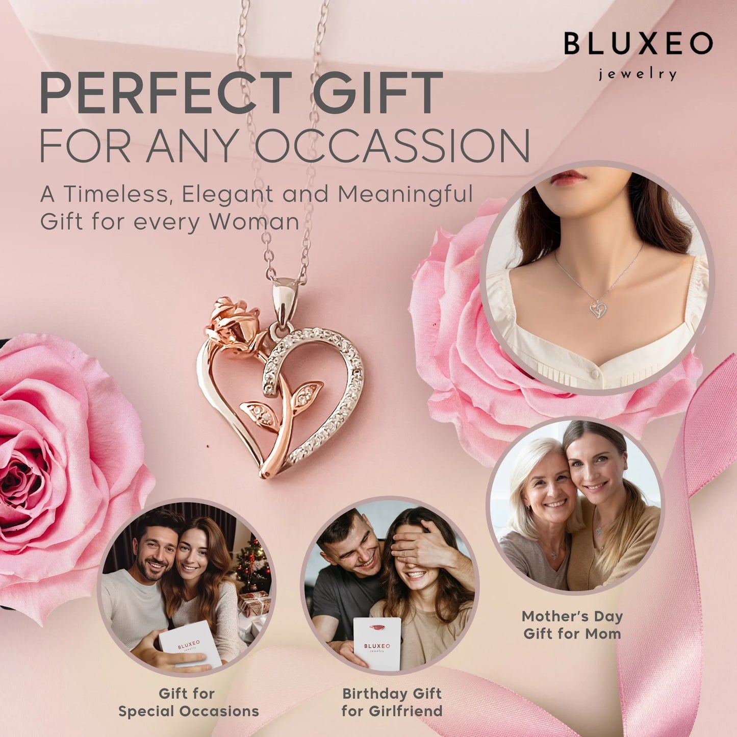 Stunning Sterling Silver & 18K Rose Gold Heart Pendant Necklace - The Ideal Valentine's Day Gift for Her - Necklaces Aura