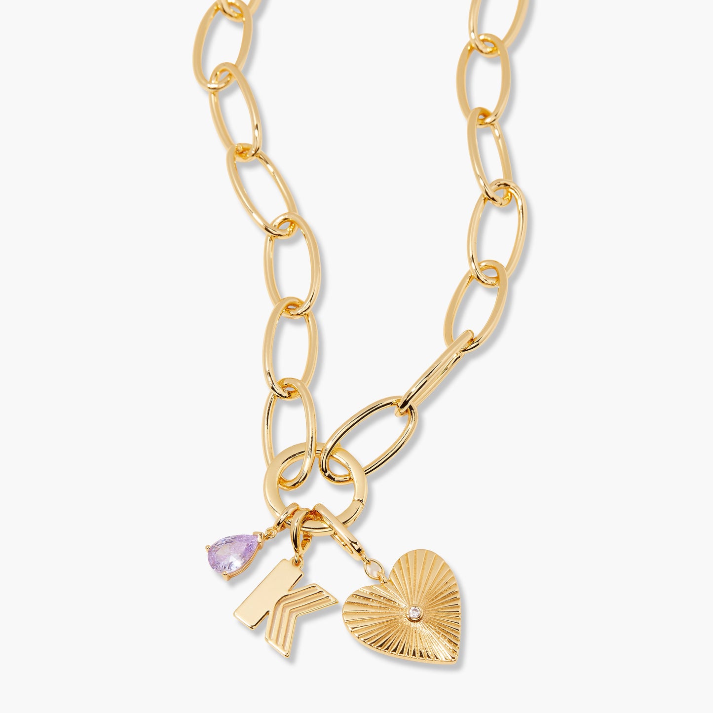 Birthstone Initial Heart Charm Necklace By Cami - Necklaces Aura