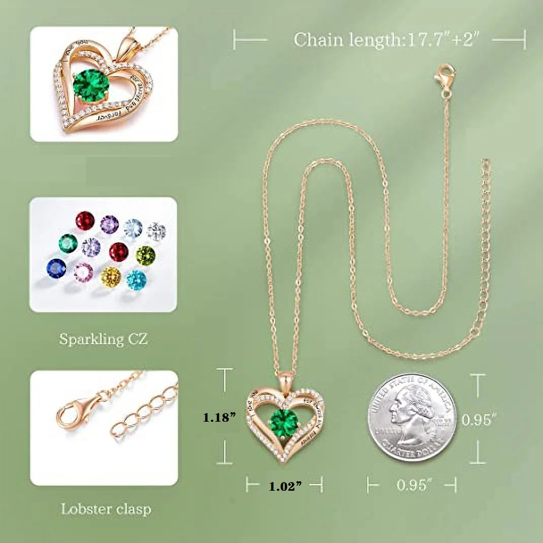 Elegant Birthstone Zirconia Love Pendant Necklace - Perfect Christmas, Birthday, or Anniversary Gift for Her - Necklaces Aura