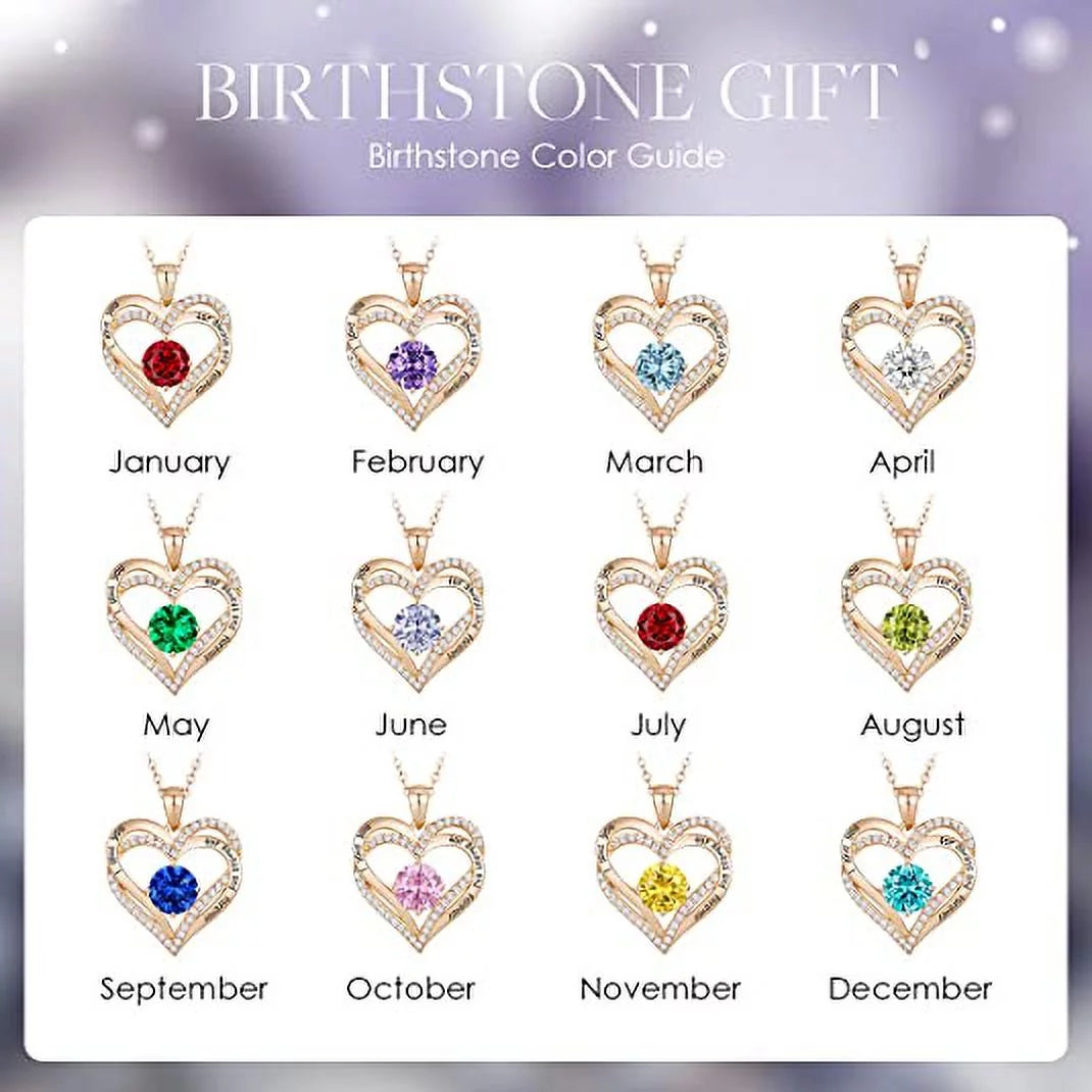 Elegant Birthstone Zirconia Love Pendant Necklace for Women - Perfect Gift for Christmas, Birthdays, and Anniversaries! - Necklaces Aura