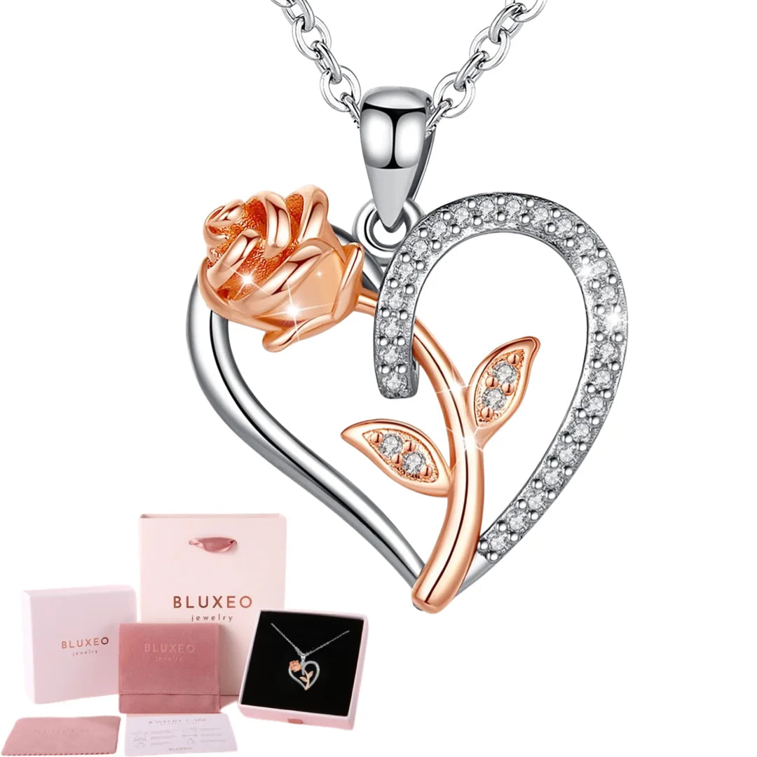 Stunning Sterling Silver & 18K Rose Gold Heart Pendant Necklace - The Ideal Valentine's Day Gift for Her - Necklaces Aura
