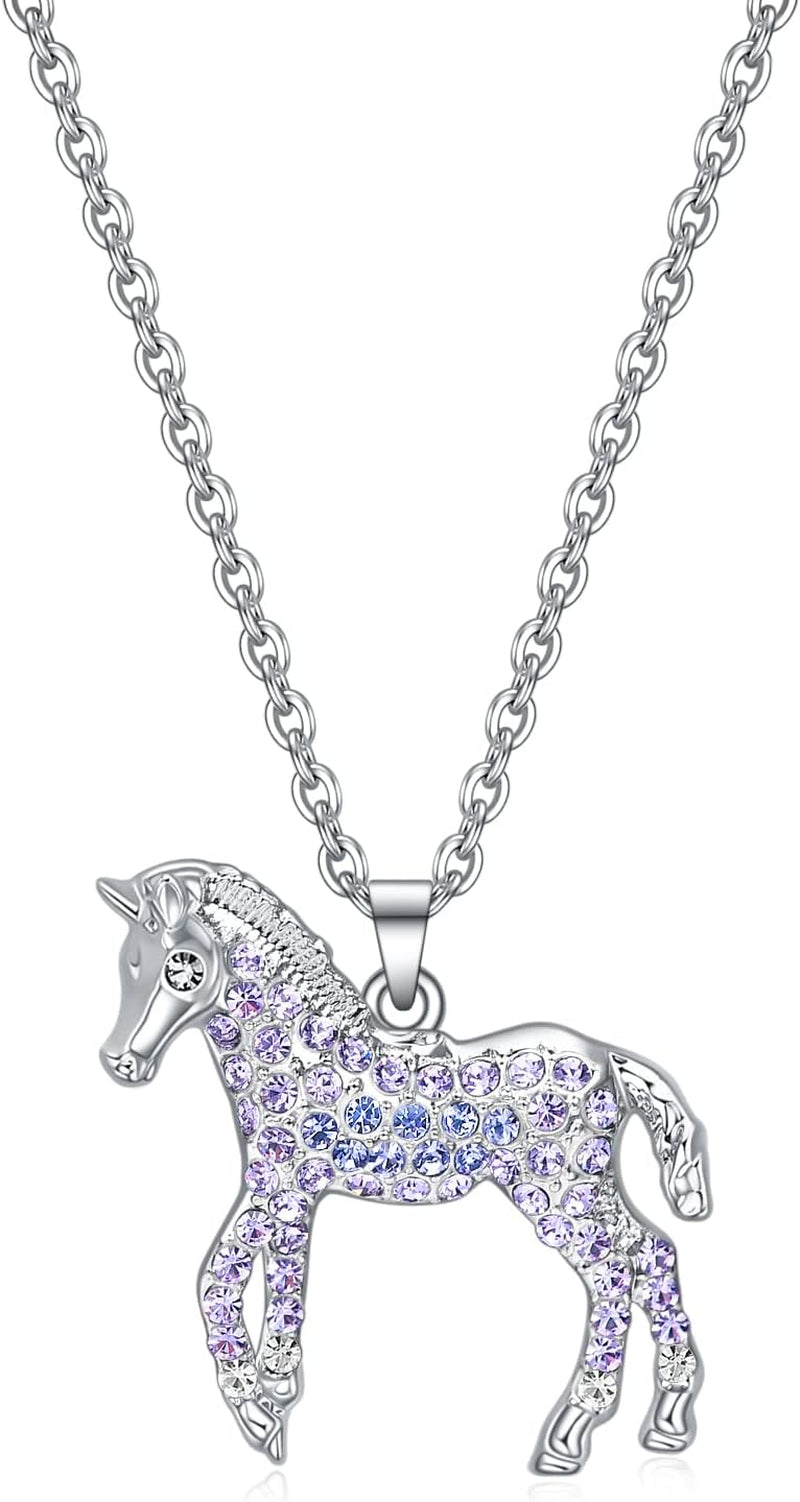 Elegant Rainbow Horse Necklace for Girls - Ideal Gift for Young Equestrian Enthusiasts with Personalized Initial Pendant - Necklaces Aura