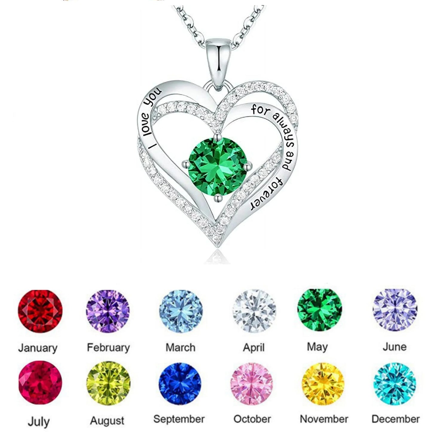Elegant Birthstone Zirconia Love Pendant Necklace - Perfect Christmas, Birthday, or Anniversary Gift for Her - Necklaces Aura