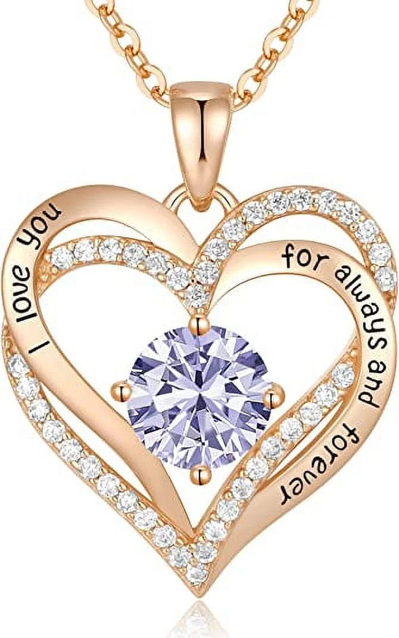 Elegant Birthstone Zirconia Love Pendant Necklace for Women - Perfect Gift for Christmas, Birthdays, and Anniversaries! - Necklaces Aura