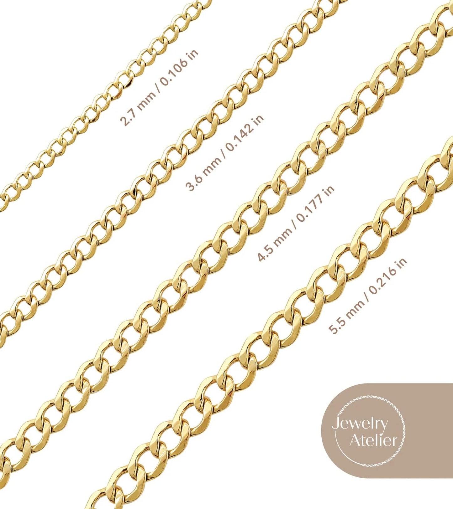 Stunning 14K Solid Yellow Gold Filled Miami Cuban Curb Link Chain Necklaces for Men & Women - Available in Multiple Sizes (2.7mm, 3.6mm, 4.5mm, 5.5mm) - Necklaces Aura