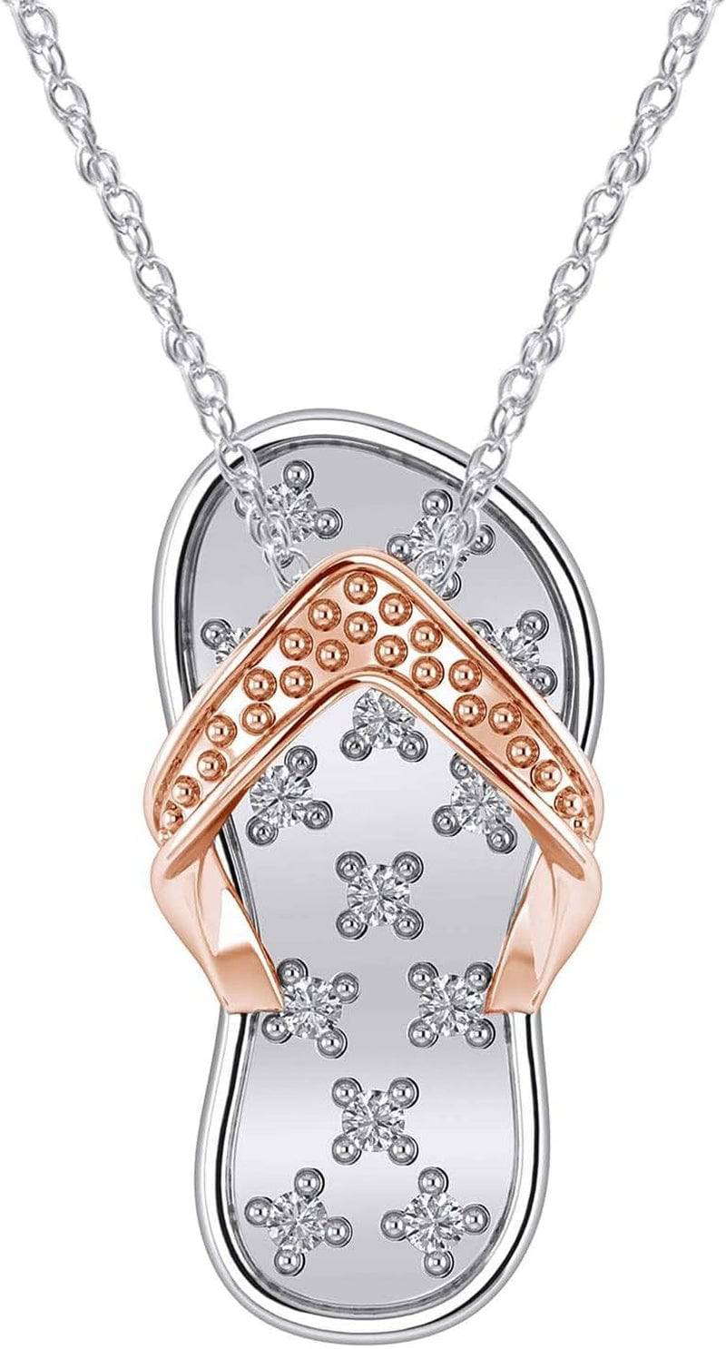 Stunning 14K Gold Two-Tone Flip Flop Pendant Necklace with Diamonds - 18" Beach Charm - Necklaces Aura