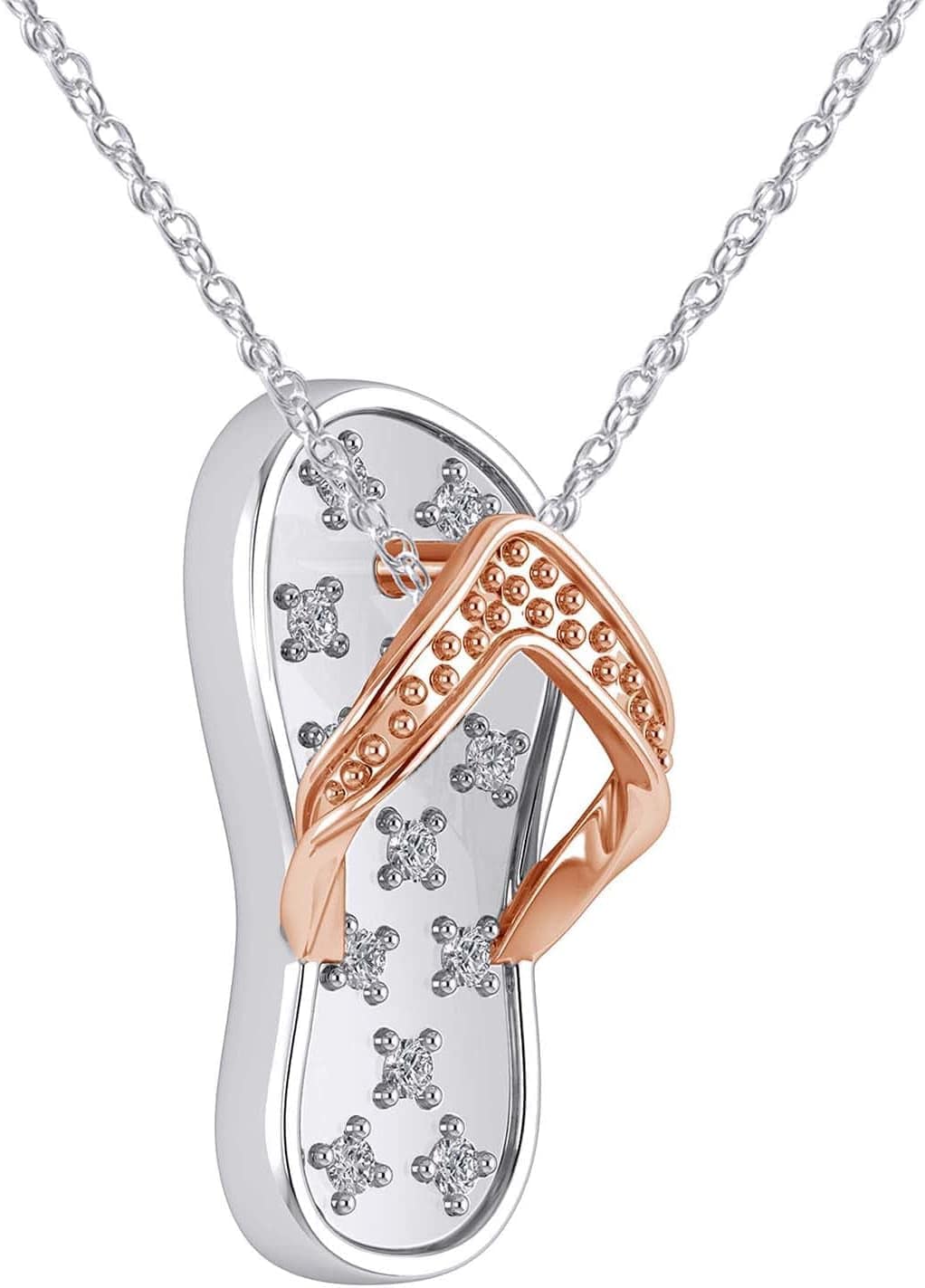 Stunning 14K Gold Two-Tone Flip Flop Pendant Necklace with Diamonds - 18" Beach Charm - Necklaces Aura