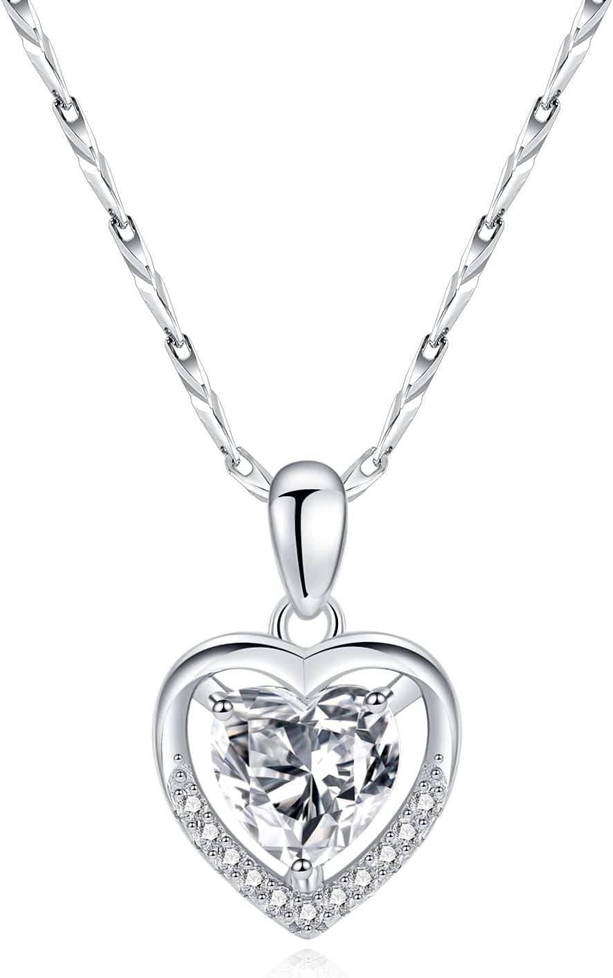 Customized Silver Heart Pendant Necklace for Women with Dainty Birthstone Choker Chain - Necklaces Aura