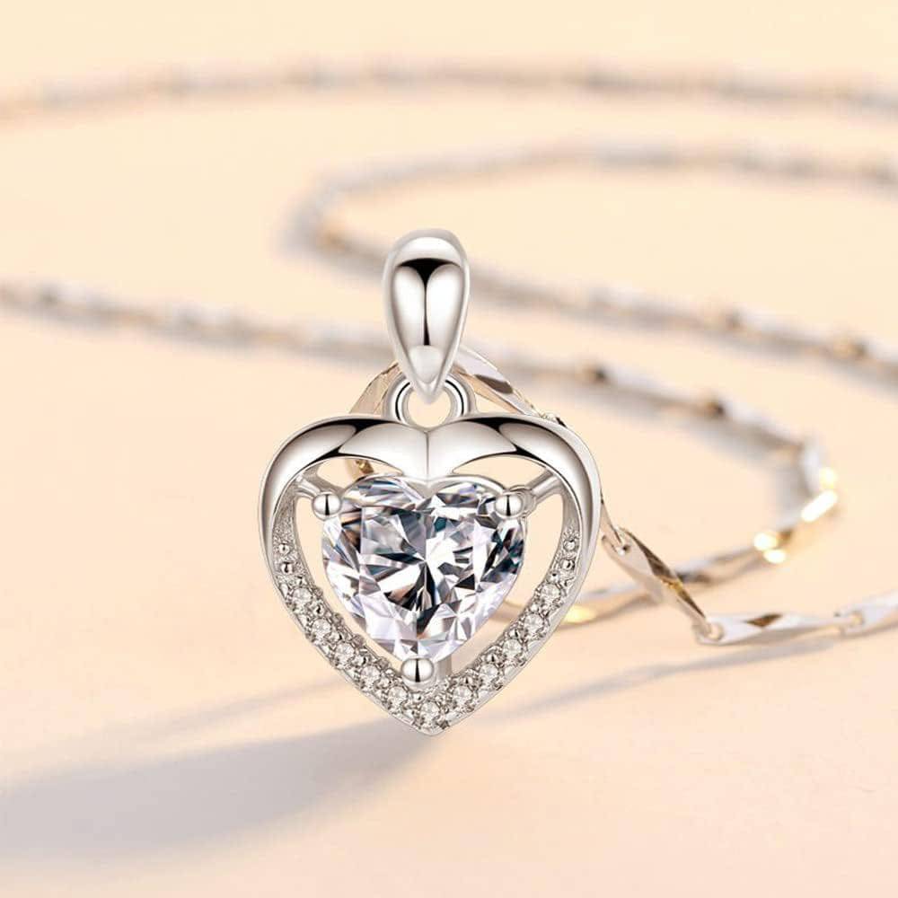 Customized Silver Heart Pendant Necklace for Women with Dainty Birthstone Choker Chain - Necklaces Aura
