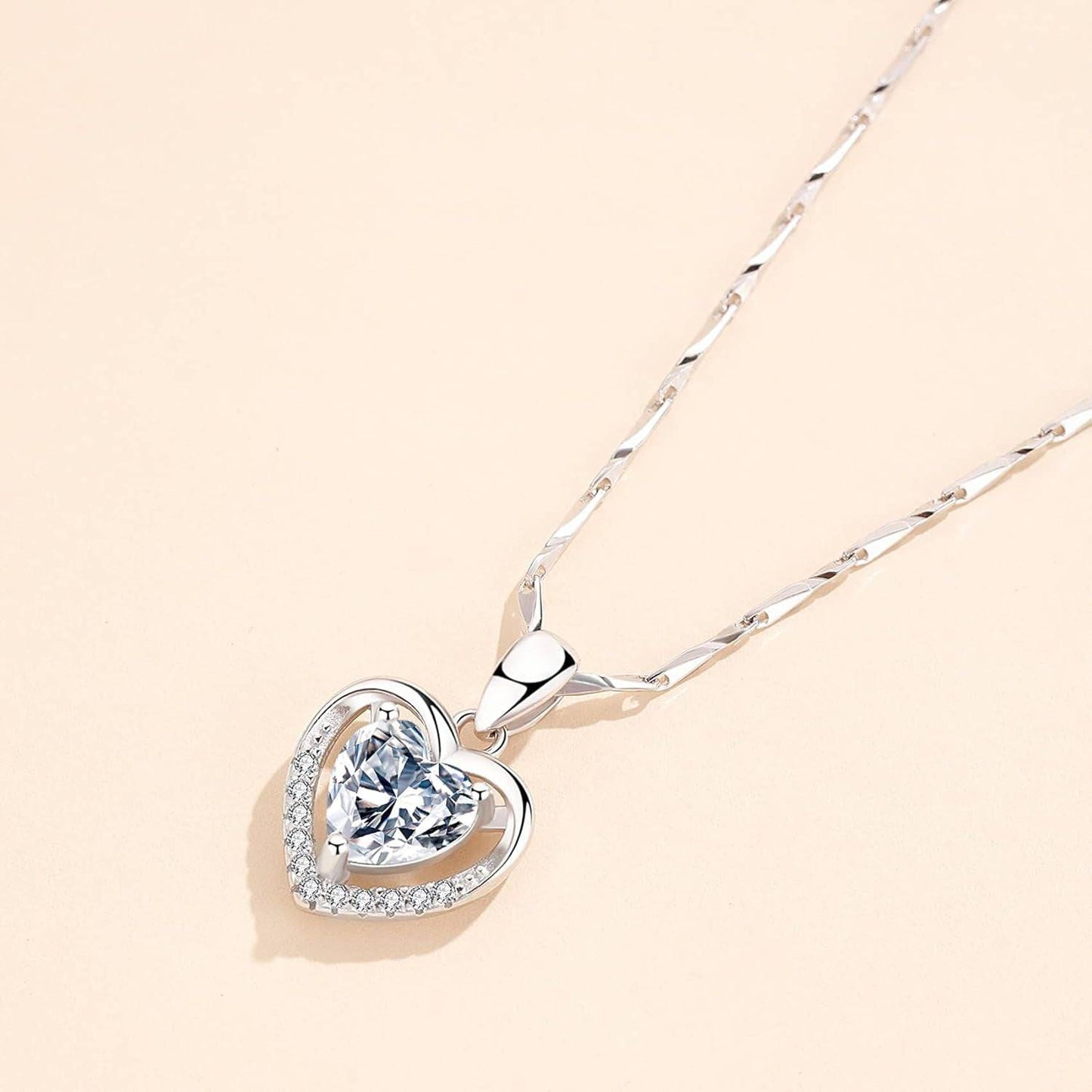 Customized Silver Heart Pendant Necklace for Women with Dainty Birthstone Choker Chain - Necklaces Aura