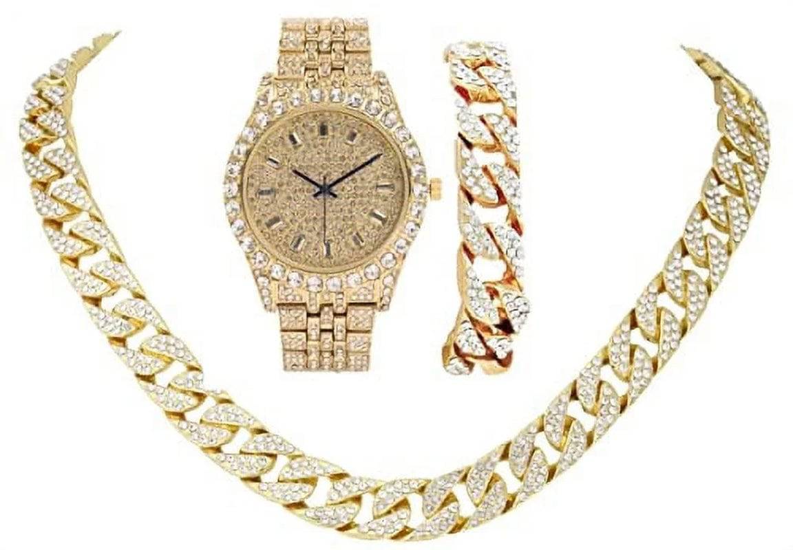 Shiny Bling Bling Cuban Necklaces, Bracelets, and a Watch That Screams "I Have Arrived!" - The Ultimate Boujee Trio for 2025! - Necklaces Aura