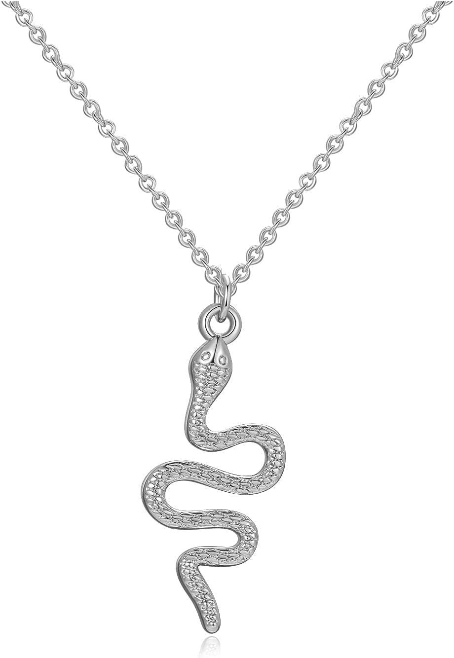 Women's Silver and Gold Snake Pendant Necklace - Dainty Serpent Jewelry - Necklaces Aura