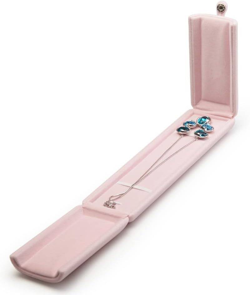 Elegant Pink Velvet Jewelry Box for Necklace Display and Storage - Perfect Gift Case - Necklaces Aura