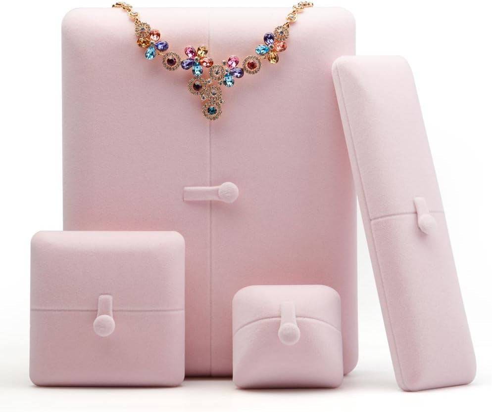 Elegant Pink Velvet Jewelry Box for Necklace Display and Storage - Perfect Gift Case - Necklaces Aura
