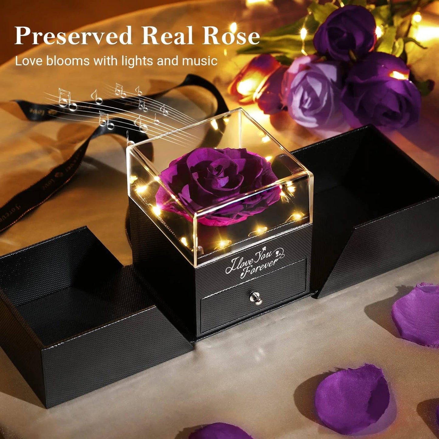 Eternal Purple Rose: Because Nothing Says "I Love You" Like a Flower That Won't Die and a Necklace With Mood Lights for Your Favorite Lady! - Necklaces Aura