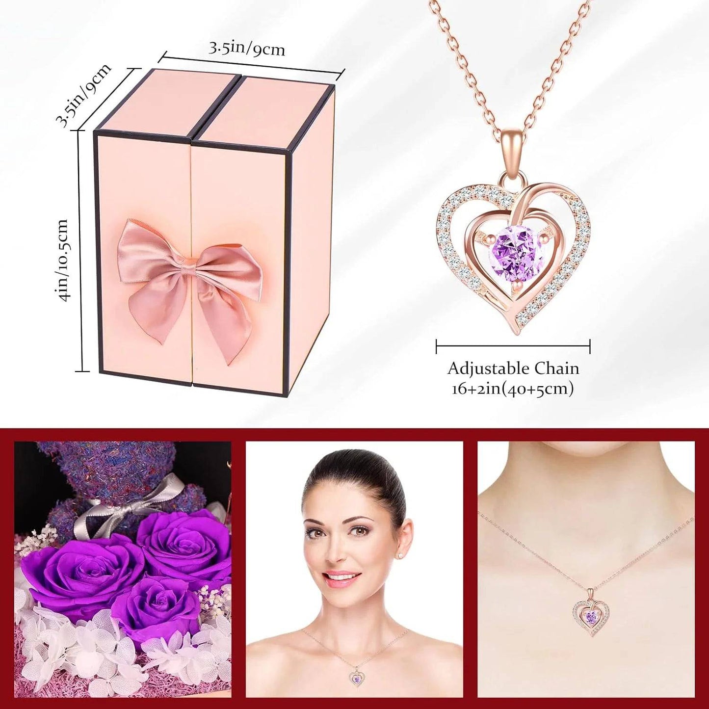Elegant Preserved Rose Gift Set Featuring a 925 Sterling Silver Double Heart Necklace - Ideal Anniversary, Valentine's Day, Birthday, and Christmas Gift for Her, Wife, or Girlfriend from Husband or Boyfriend - Necklaces Aura