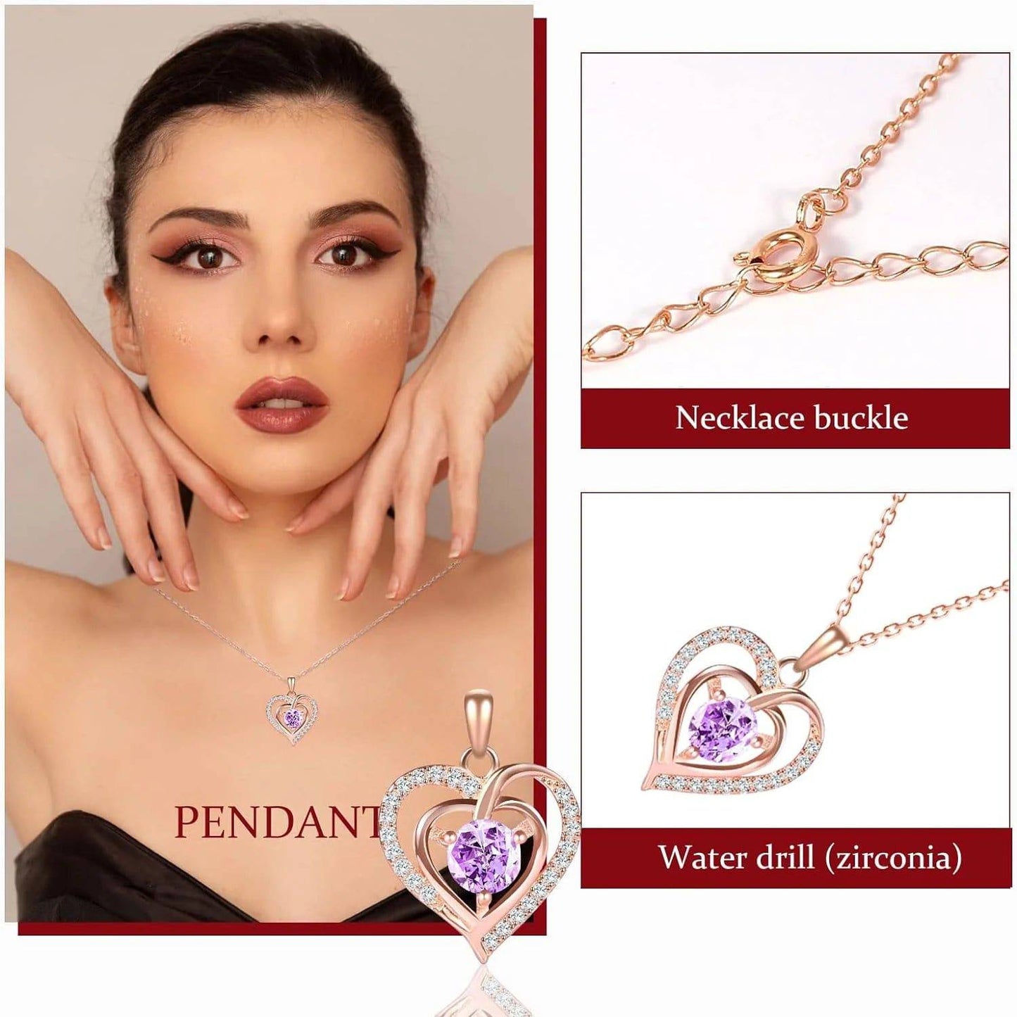 Elegant Preserved Rose Gift Set Featuring a 925 Sterling Silver Double Heart Necklace - Ideal Anniversary, Valentine's Day, Birthday, and Christmas Gift for Her, Wife, or Girlfriend from Husband or Boyfriend - Necklaces Aura