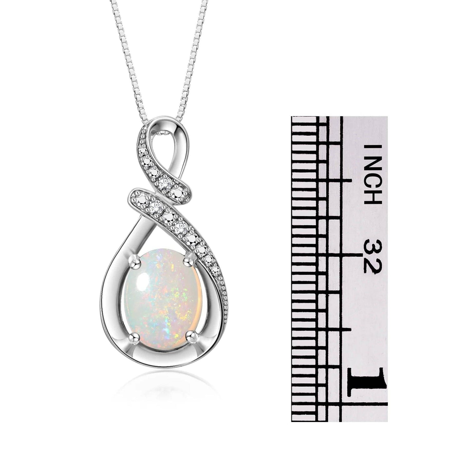 Elegant Sterling Silver Necklace with Opal & Diamonds. - Necklaces Aura