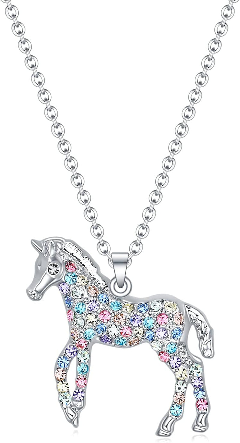 Elegant Rainbow Horse Necklace for Girls - Ideal Gift for Young Equestrian Enthusiasts with Personalized Initial Pendant