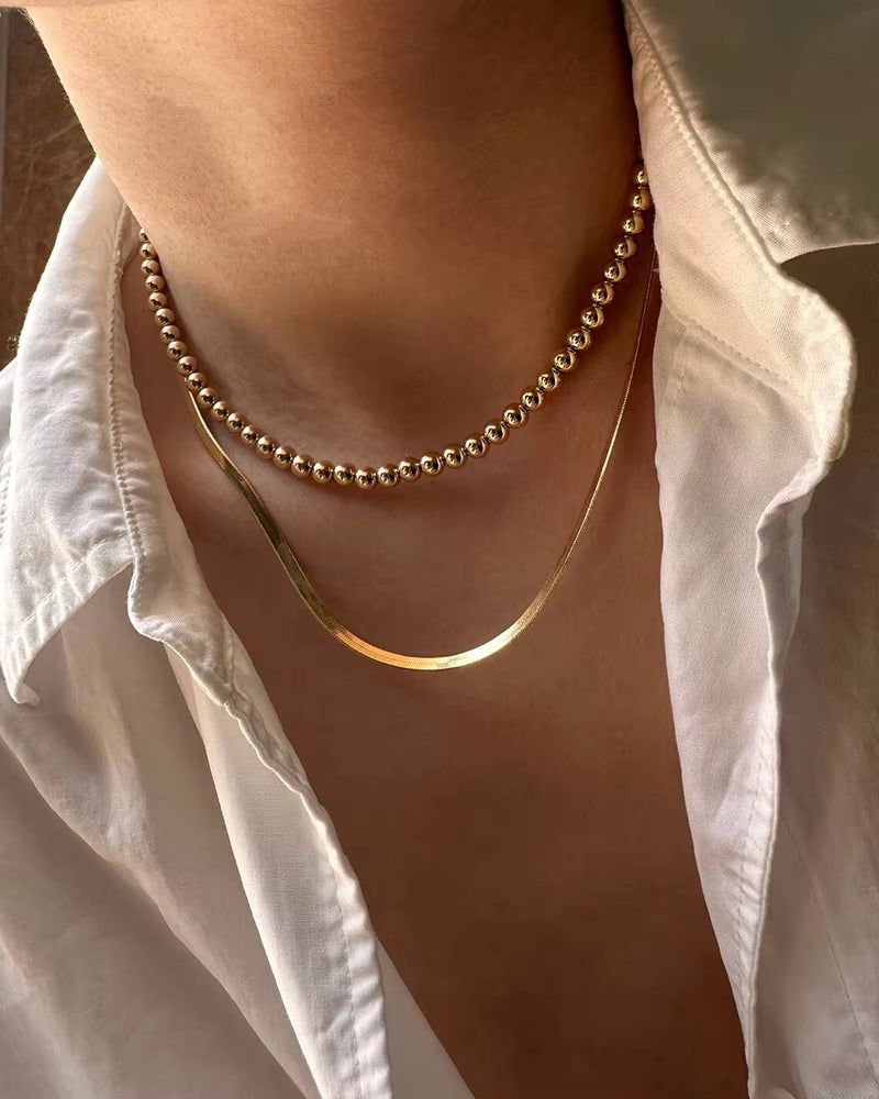 14K Gold Filled Round Bead Choker Necklace - Handmade Tarnish Resistant Boho Jewelry for Women