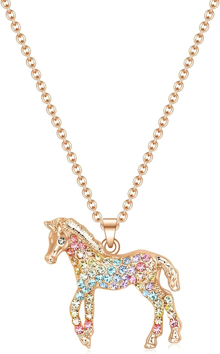 Elegant Rainbow Horse Necklace for Girls - Ideal Gift for Young Equestrian Enthusiasts with Personalized Initial Pendant