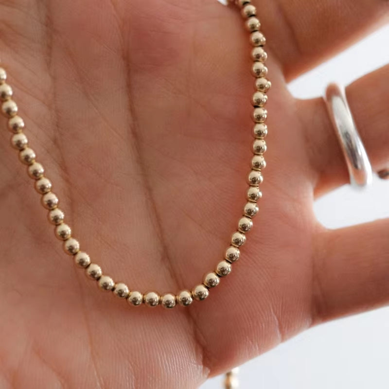 14K Gold Filled Round Bead Choker Necklace - Handmade Tarnish Resistant Boho Jewelry for Women