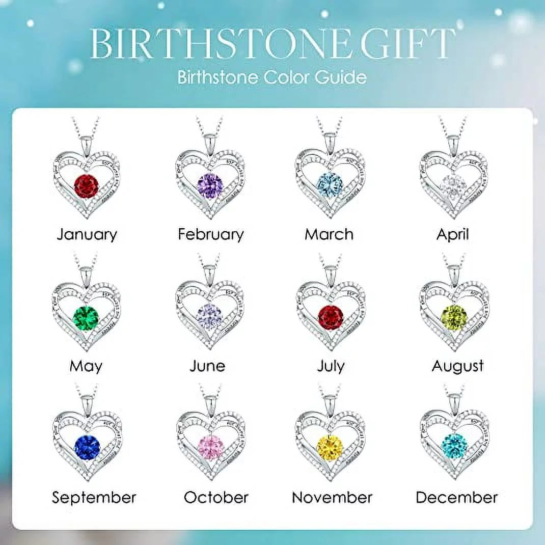 Elegant Birthstone Love Pendant Necklace for Women - Perfect Christmas, Birthday, or Anniversary Gift for Your Wife