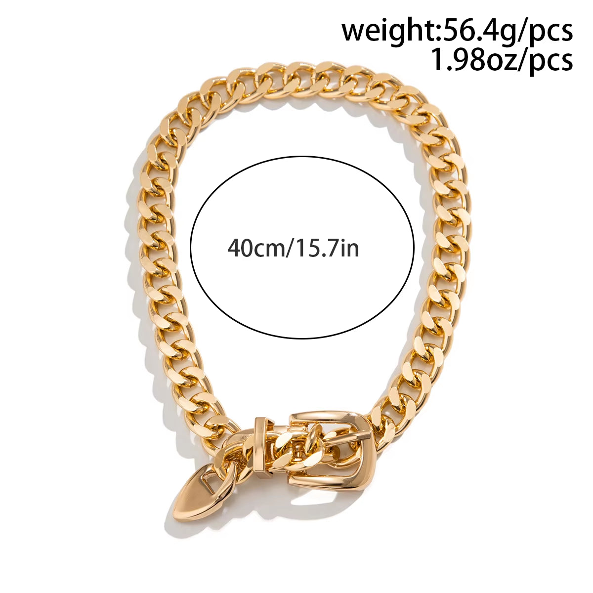 Stylish Punk Chunky Choker Necklace with Exaggerated Belt Buckle Design - Vintage Heavy Metal Chain for Women - Necklaces Aura