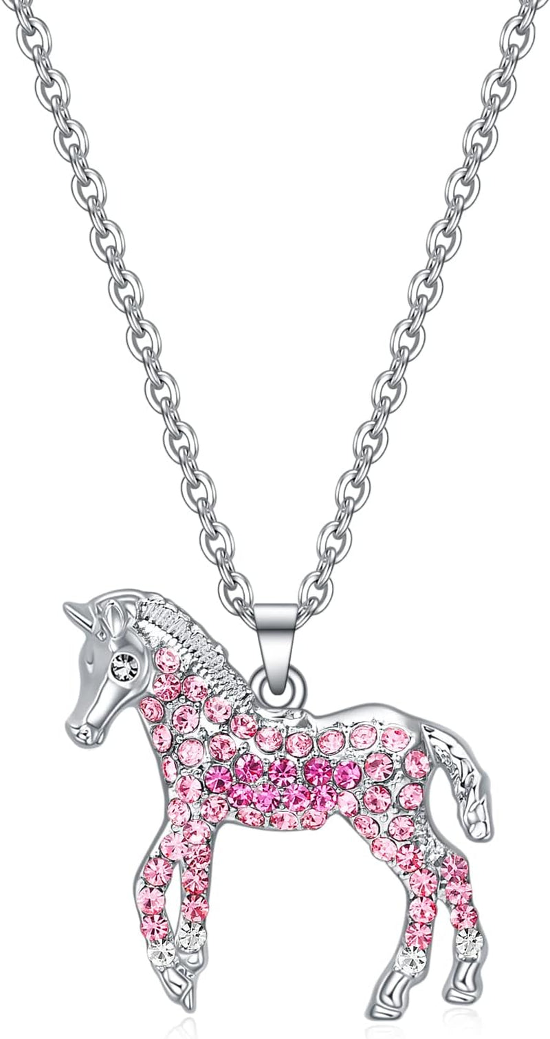 Elegant Rainbow Horse Necklace for Girls - Ideal Gift for Young Equestrian Enthusiasts with Personalized Initial Pendant