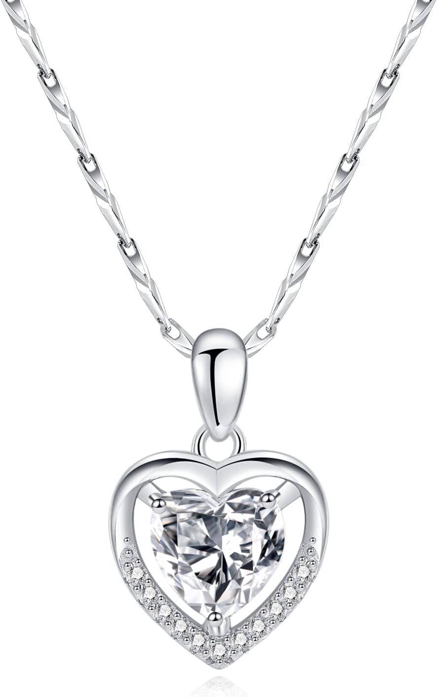 Customized Silver Heart Pendant Necklace for Women with Dainty Birthstone Choker Chain