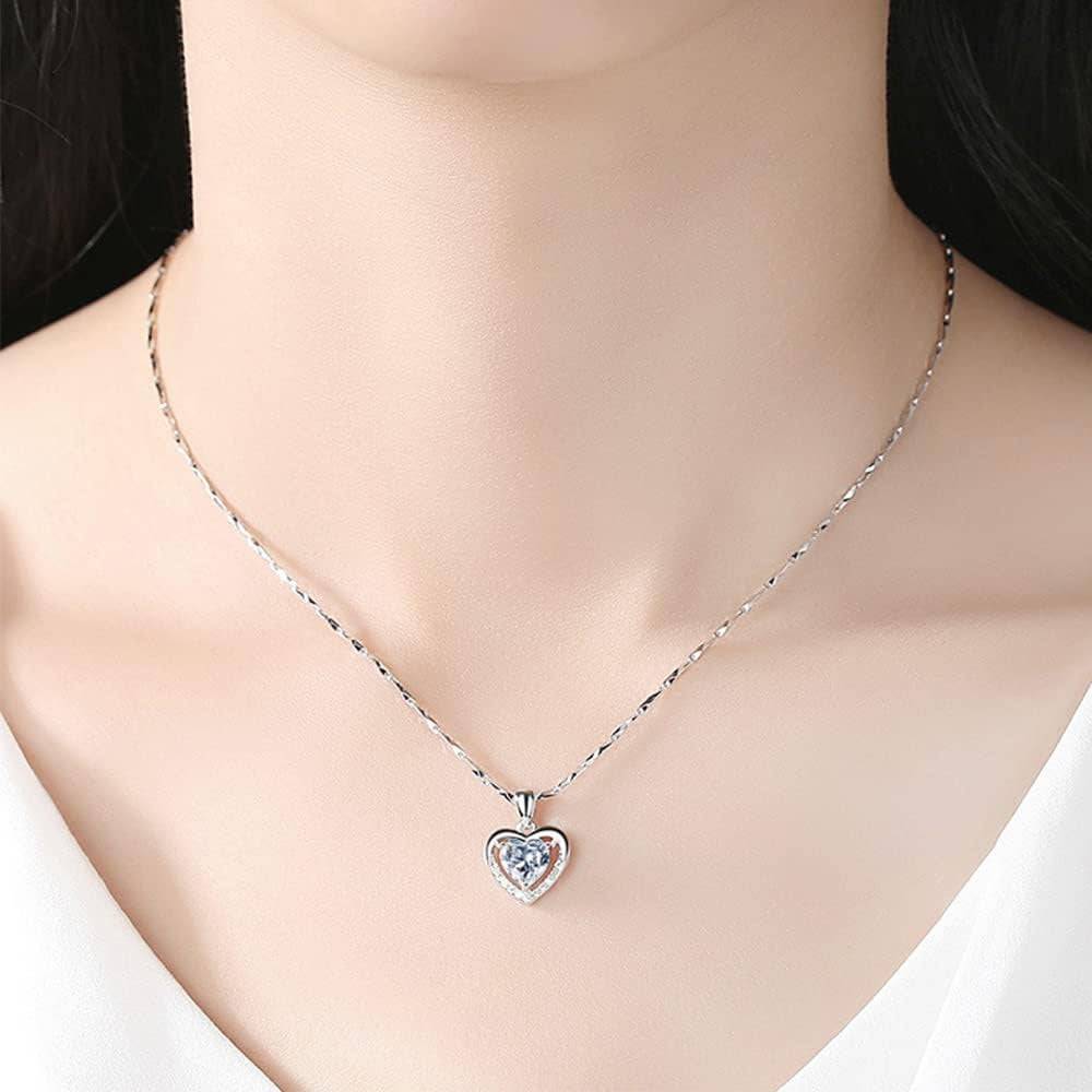 Customized Silver Heart Pendant Necklace for Women with Dainty Birthstone Choker Chain