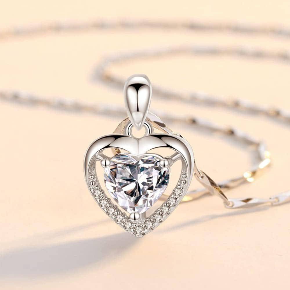 Customized Silver Heart Pendant Necklace for Women with Dainty Birthstone Choker Chain