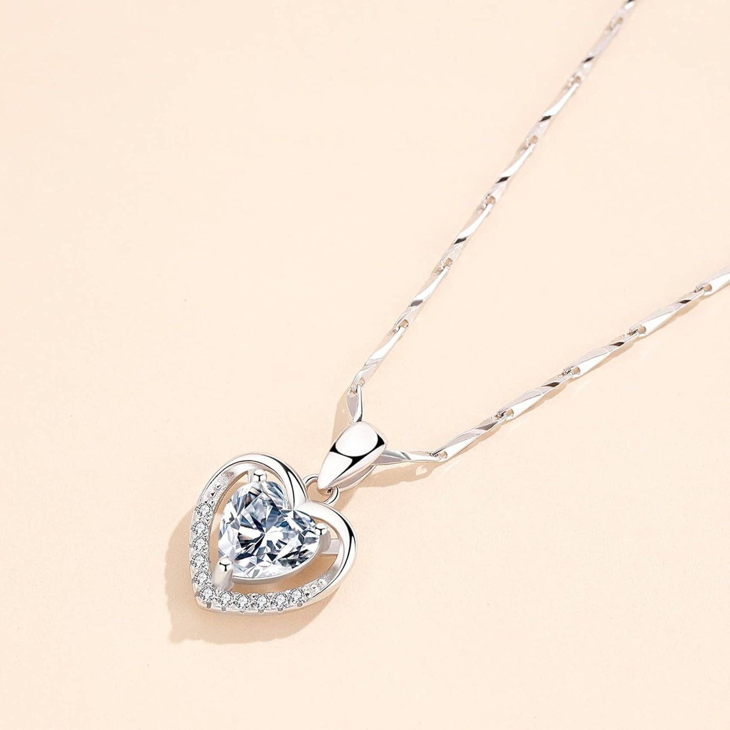 Customized Silver Heart Pendant Necklace for Women with Dainty Birthstone Choker Chain