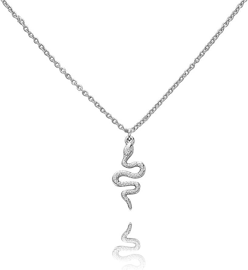 Women's Silver and Gold Snake Pendant Necklace - Dainty Serpent Jewelry