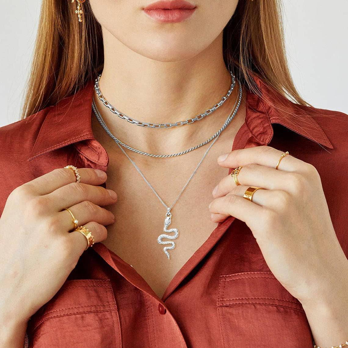 Women's Silver and Gold Snake Pendant Necklace - Dainty Serpent Jewelry