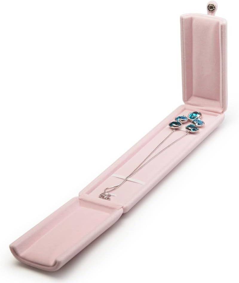 Elegant Pink Velvet Jewelry Box for Necklace Display and Storage - Perfect Gift Case