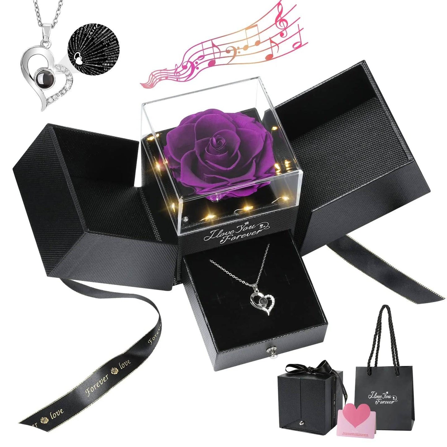 Eternal Purple Rose: Because Nothing Says "I Love You" Like a Flower That Won't Die and a Necklace With Mood Lights for Your Favorite Lady!